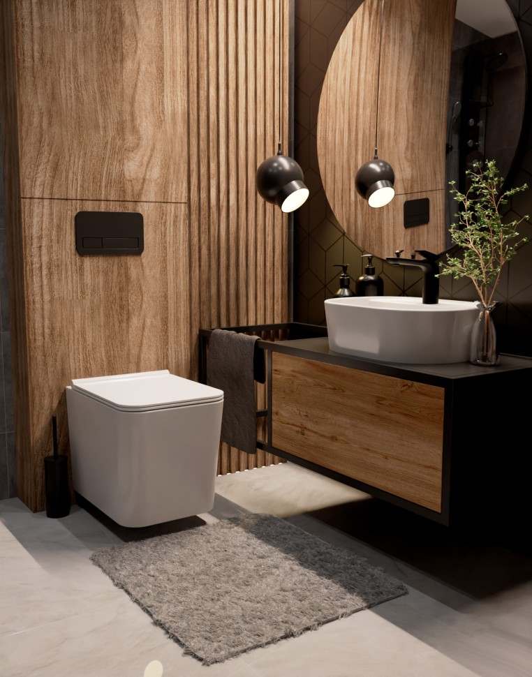 AQM2003 Унитаз подвесной с сиденьем SoftClose, технология смыва Rimless, скрытый крепеж. 530x365x360