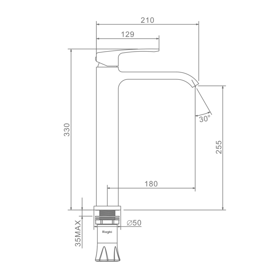 Смеситель Raglo высокий для умывальника, черный