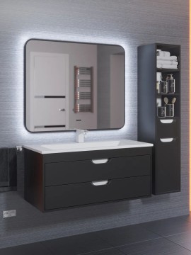 Зеркало для ванной с теплой подсветкой Uperwood Modul 60х80 см, прямоугольное, черное, сенсор/антизапотевание