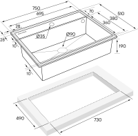 Мойка STEPIA 80, IT-GRANIT, PM117551-AN, антрацит, 750х510, Paulmark