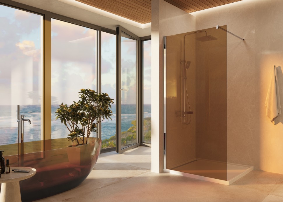 Душевая перегородка Волк-Ин (Walk-In) VSW-1H100GS, 1000*2000, хром, стекло янтарь