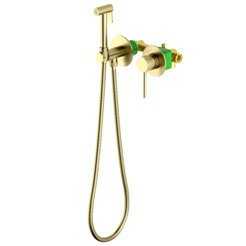 Смеситель встроенный с гигиеническим душем с защитой от ожогов Timo Saona 2339/17SM золото матовое