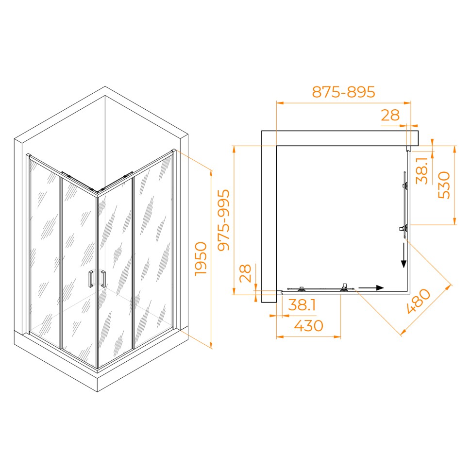 Душевой уголок RGW PA-246 (Прозрачное, 900x1000)