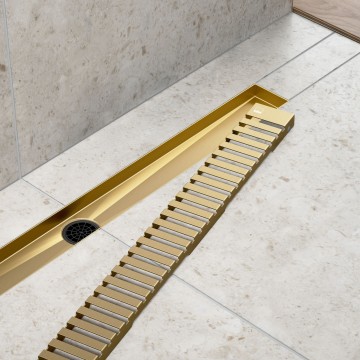 Душевой лоток TIMO Drain System 600 с вставкой "lines", Золото матовое