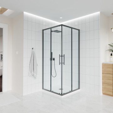 Душевой угол Veconi Evo 300 GR, 800х800x1950, графит брашинг, прозрачное стекло