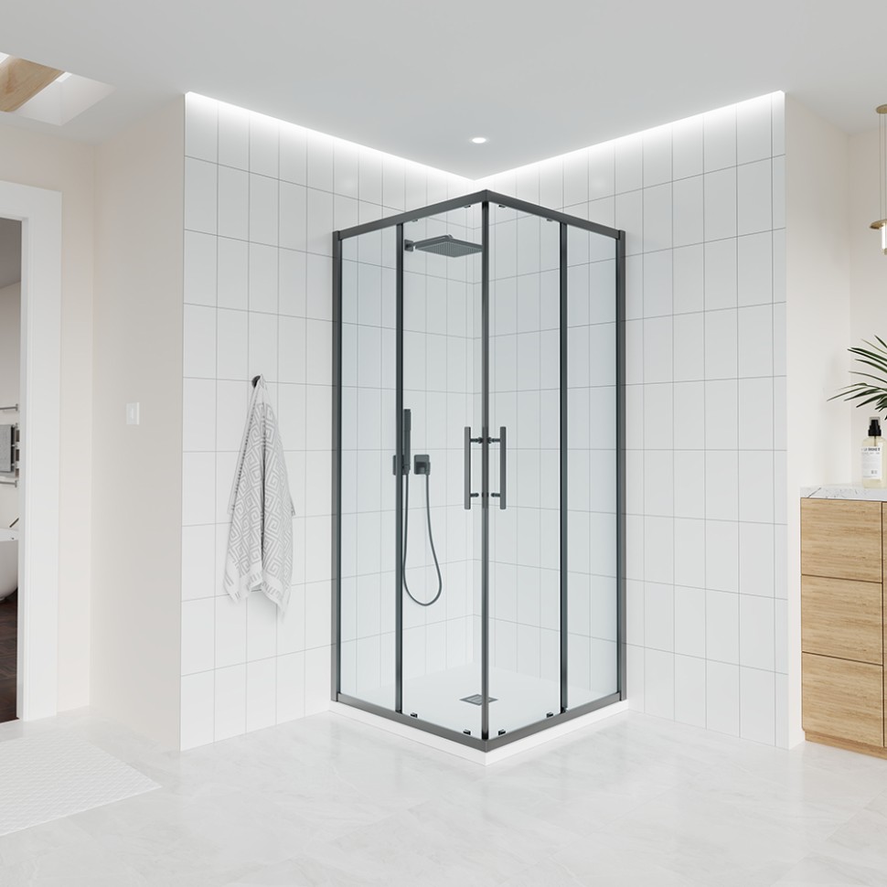 Душевой угол Veconi Evo 300 GR, 800х800x1950, графит брашинг, прозрачное стекло