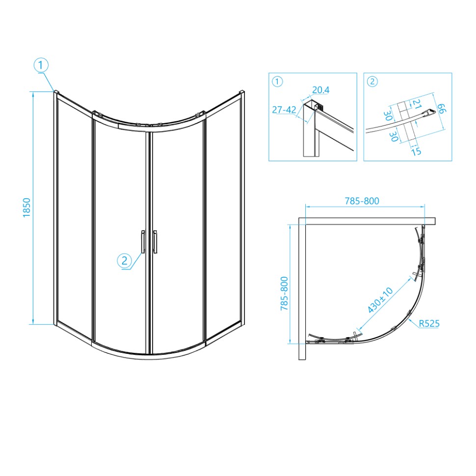 Душевой уголок RGW CL-53 (Прозрачное, 800x800)