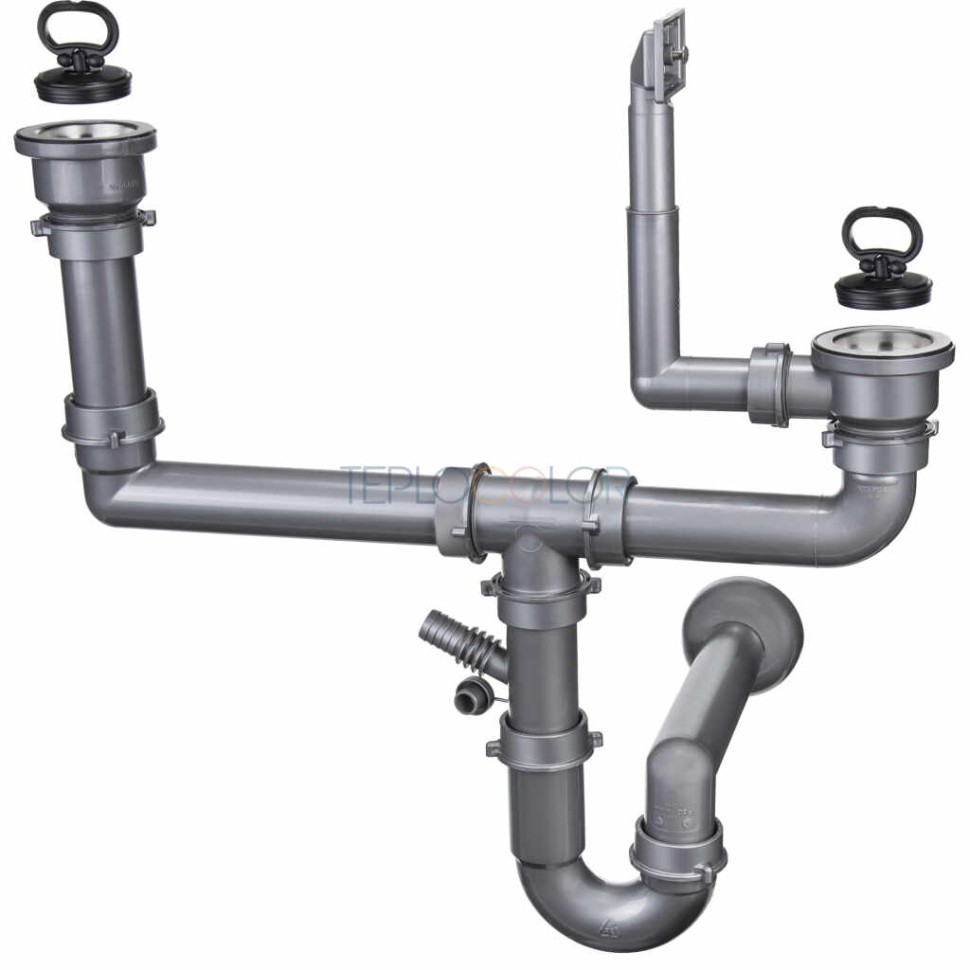 Сифон для стальной мойки накладной, 2-чаши