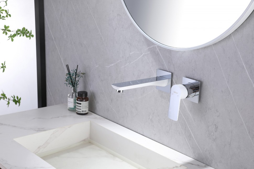 Смеситель ABBER Weiss Insel AF8082W для раковины скрытого монтажа, белый-хром