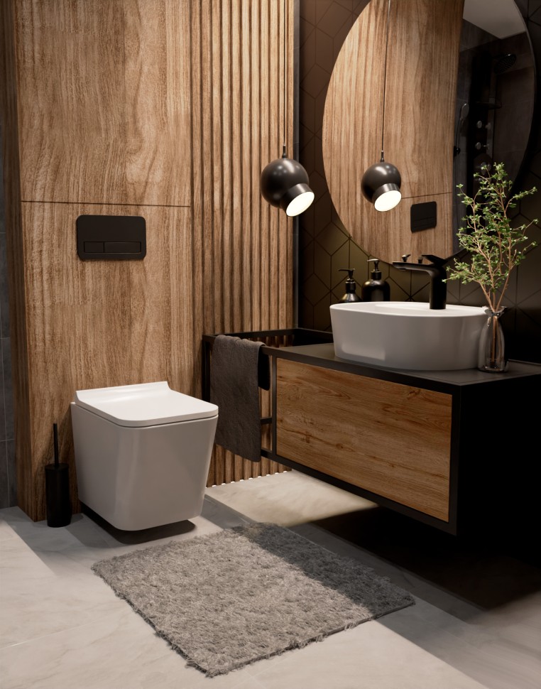 AQM2004 Унитаз подвесной с сиденьем SoftClose, технология смыва Rimless, скрытый крепеж. 490x340x350