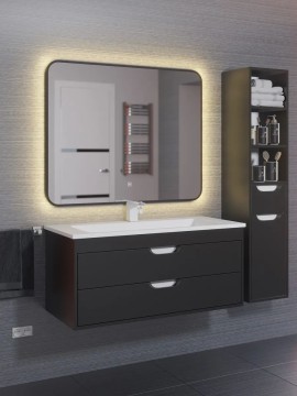 Зеркало для ванной с теплой подсветкой Uperwood Modul 65х80 см, прямоугольное, черное, сенсор/антизапотевание