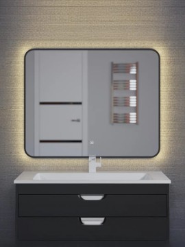 Зеркало для ванной с теплой подсветкой Uperwood Modul 65х80 см, прямоугольное, черное, сенсор/антизапотевание