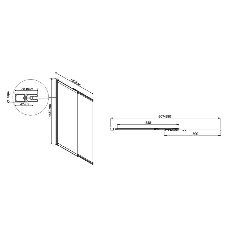 Душевая шторка на ванну VSB-1E100CLB, 1000*1450, матовый черный, стекло прозрачное