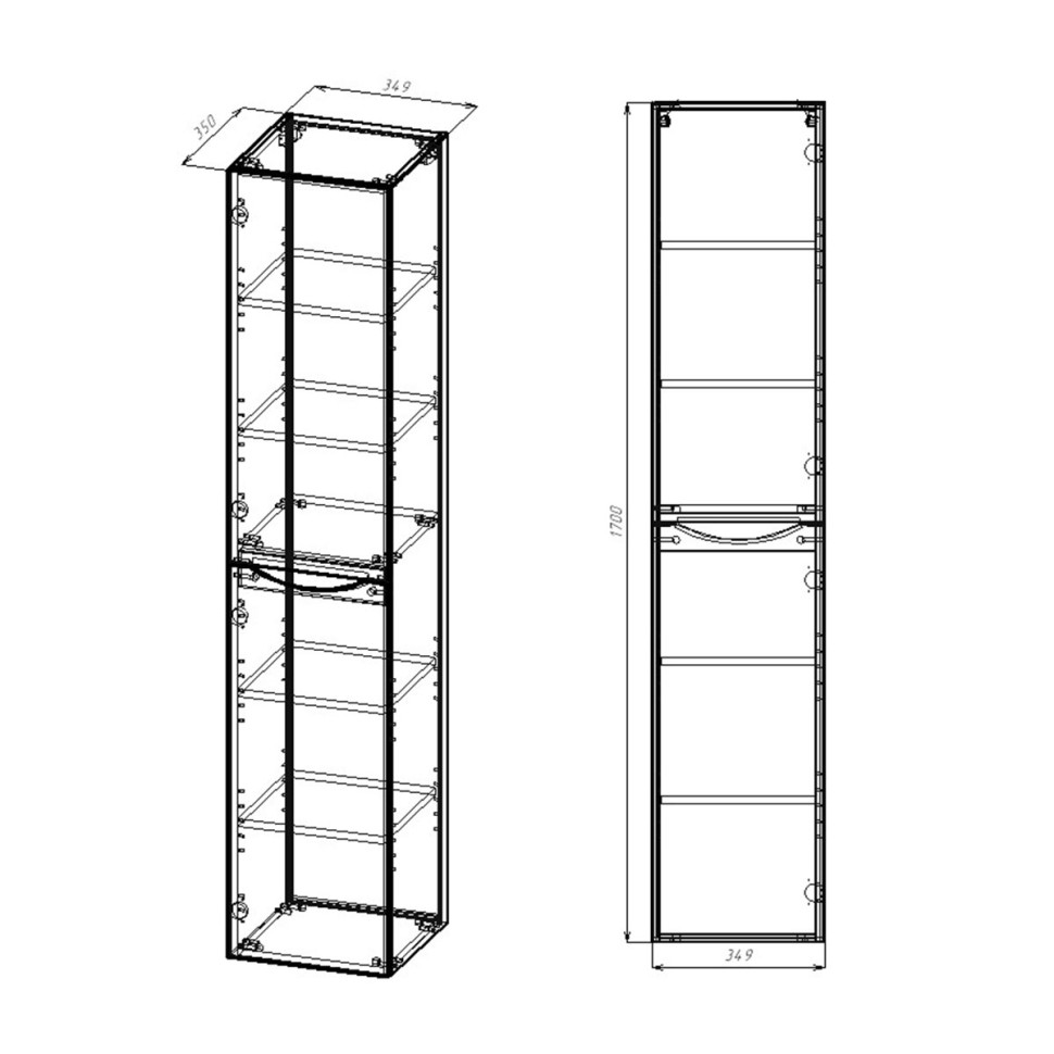Шкаф Mia VSC-2M170RW-L подвесной, 1700*350*350, R.Wood, левый