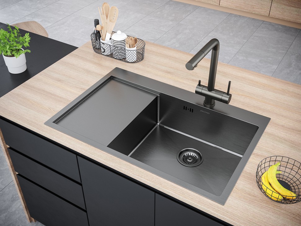 Мойка нерж. сталь KRONER 78F, PM217851-GMR, вороненая нерж. сталь, правая, 780х510мм, Paulmark