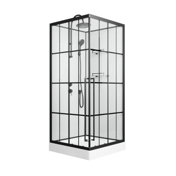 Душевая кабина Niagara Standart ST90/15QL/KL/BKT (90х90х225) низкий поддон(15см),черный,стекло прозрачное,3 места