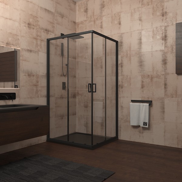 Душевой угол Veconi Rovigo RV-13, 1200x1200x1950, черный, стекло прозрачное