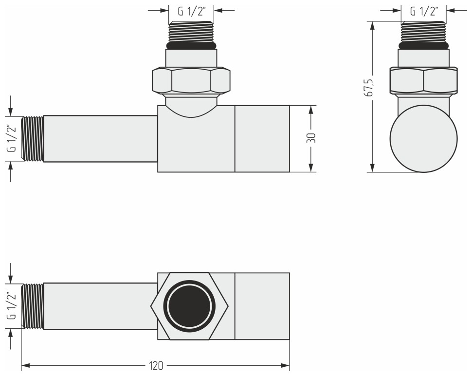 Вентиль угловой под шестигранник (G 1/2" НР х G 1/2" НР)