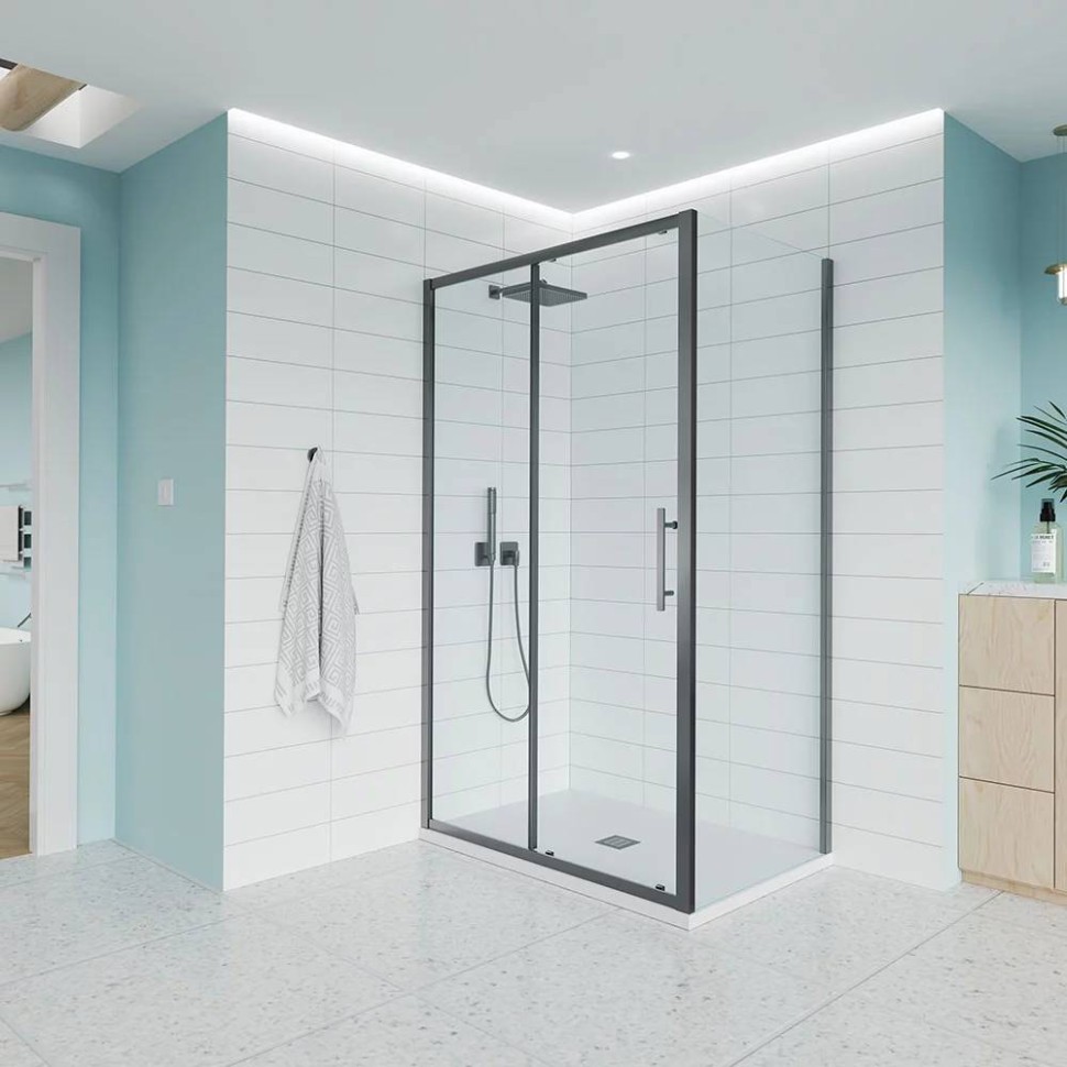 Боковая панель Evo SP GR, 800x1951, графит брашинг, прозрачное стекло