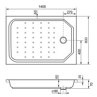 Душевой поддон прямоугольный RGW STYLE ? 90 мм 800x1400