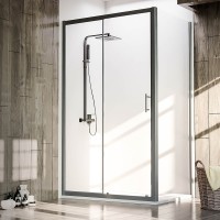 Боковая панель Veconi KP-05B, 700х1900 черный, стекло прозрачное