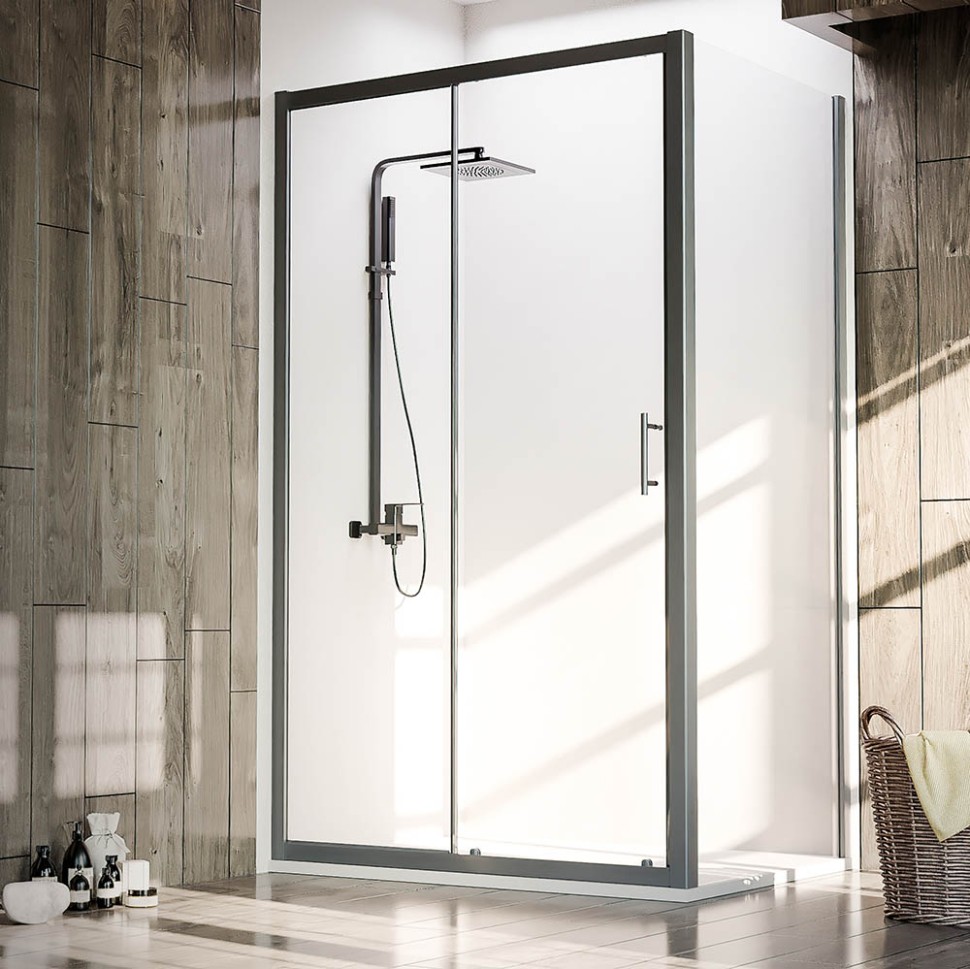 Боковая панель Veconi KP-05B, 700х1900 черный, стекло прозрачное