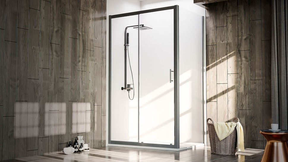 Боковая панель Veconi KP-05B, 700х1900 черный, стекло прозрачное