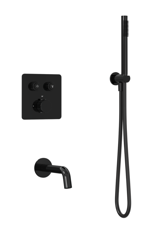 Душевая система скрытого монтажа для душа MILLEAU Tissage TERMO 2SBIT/324.10-GB на 2 потока (комплект с монтажным блоком), Черный глянец