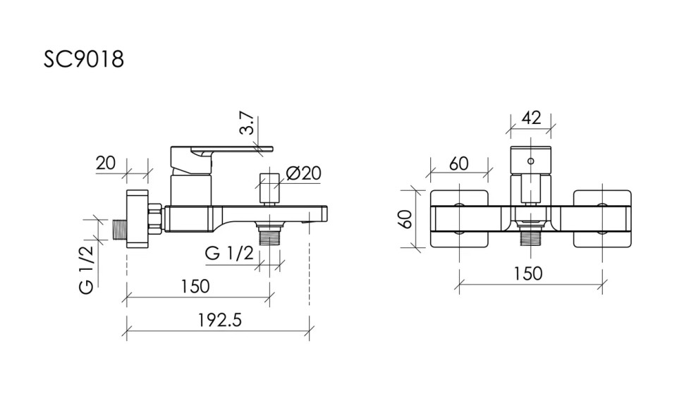 Смеситель для ванны и душа SANCOS Studio, брашированное золото, PVD покрытие, арт. SC9018BG