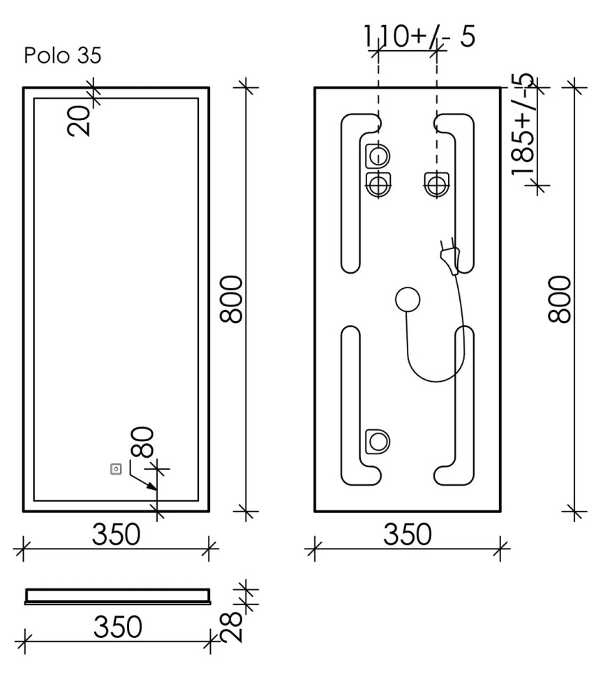 Зеркало для ванной комнаты SANCOS Polo 350х800 с подсветкой, арт. PL35