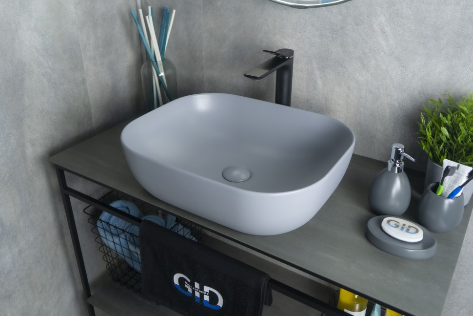 Раковина Gid Gm1302 53336 накладная серая матовая 50x40x14