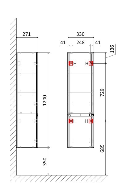 AQM9004BG "S4" Пенал подвесной, цвет бежевый.