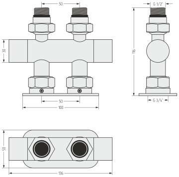 Вентиль прямой EU50 (2 х G 1/2" НР х G 3/4" НГ)
