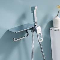 Смеситель Raglo встраиваемый с гигиеническим душем и полкой и бумагодержателем R51.55 Хром