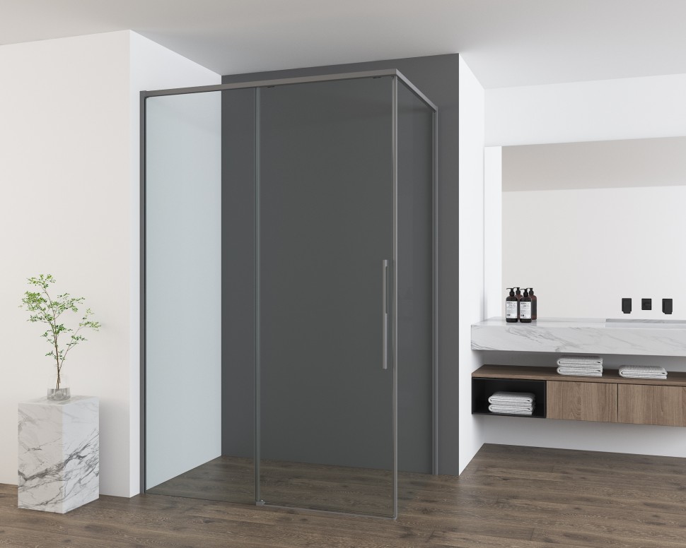 Душевой уголок Ultima VSR-7UL9014CLGM, 1400*900, вороненая сталь, стекло прозрачное