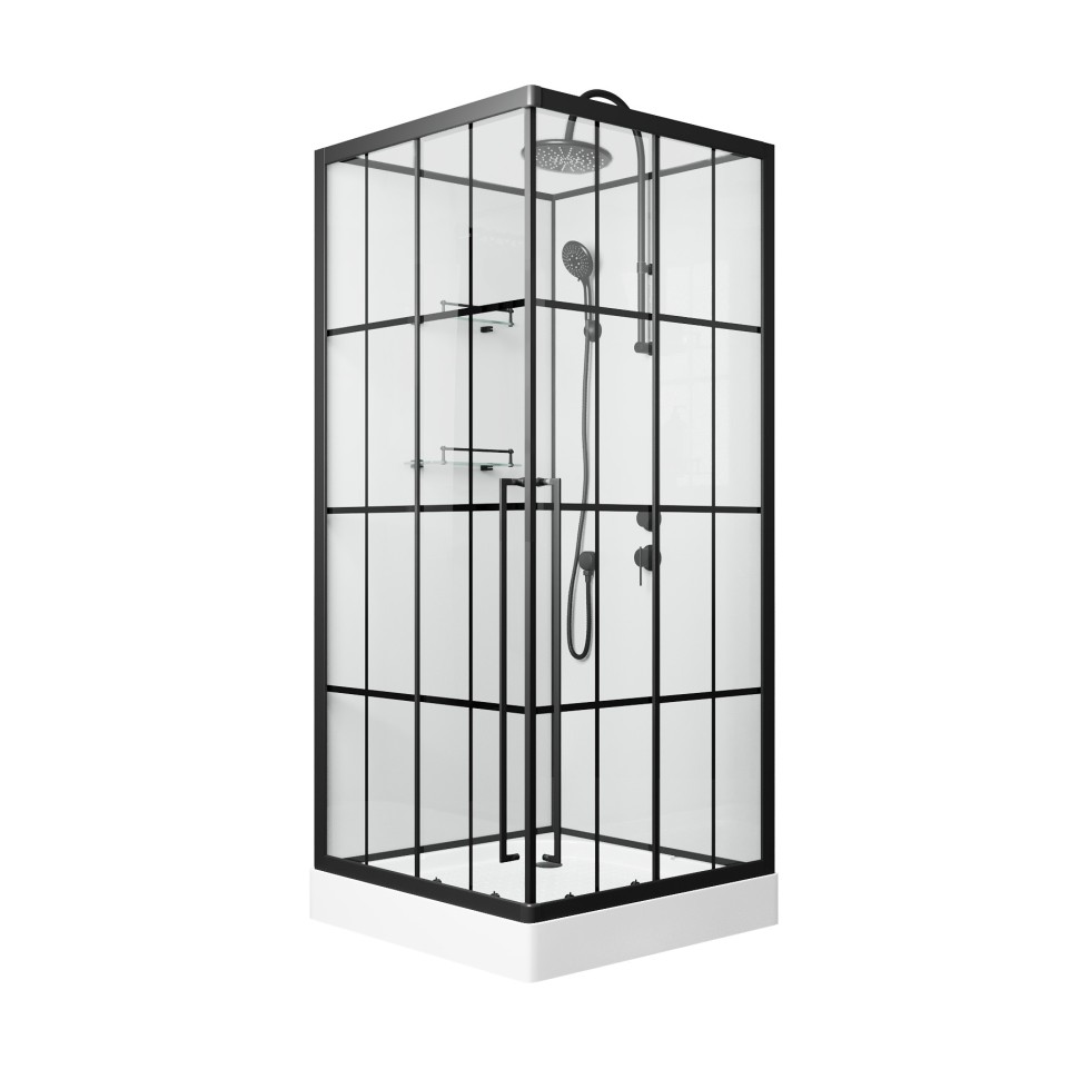 Душевая кабина Niagara Standart ST90/15QR/KL/BKT (90х90х225) низкий поддон(15см),черный,стекло прозрачное,3 места