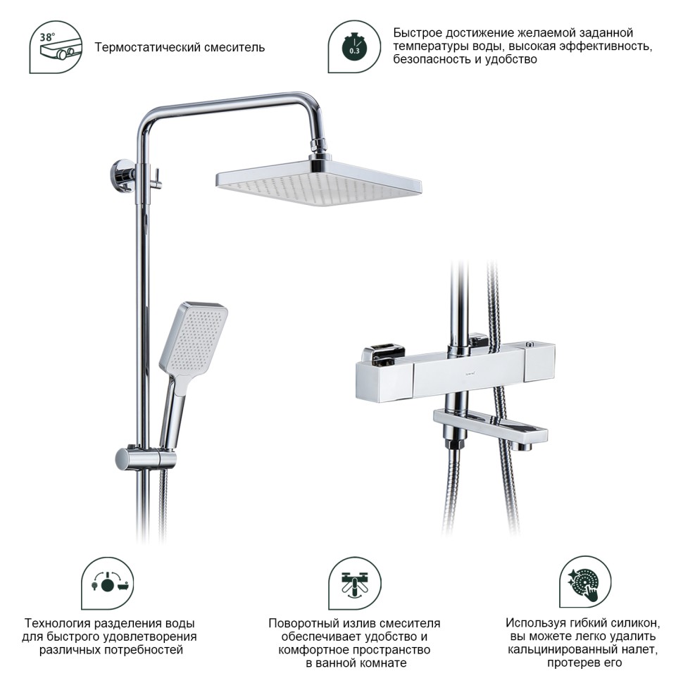Душевая система Splenka с термостатом для ванны S224.26 Хром