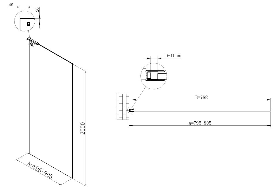 Душевая перегородка Волк-Ин (Walk-In) VSW-7HA800CLGM, 800*2000, вороненая сталь, стекло прозрачное