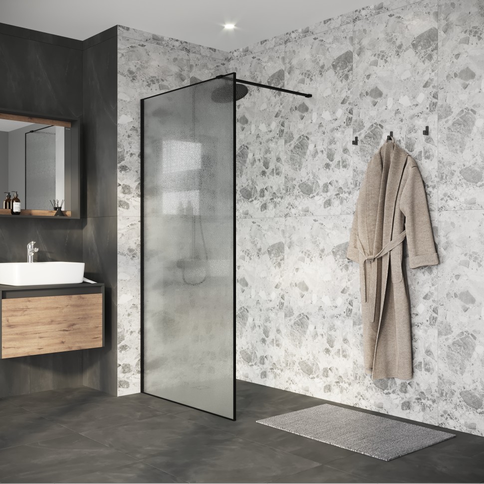 Душевая перегородка Niagara Nova NG-781-90BLACK (90х200) черный матовый,стекло эффект битого стекла,1 место