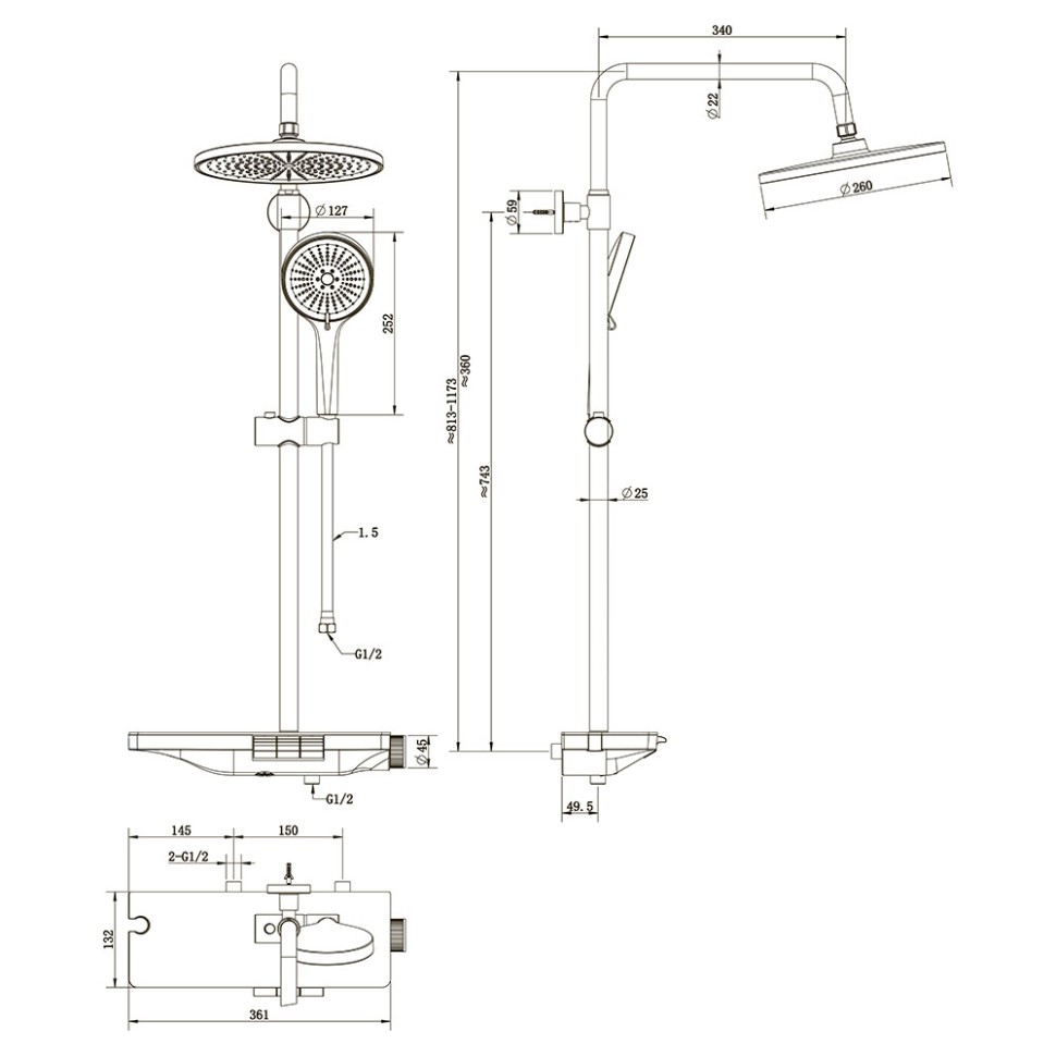 Душевая стойка ENNA, хром глянец