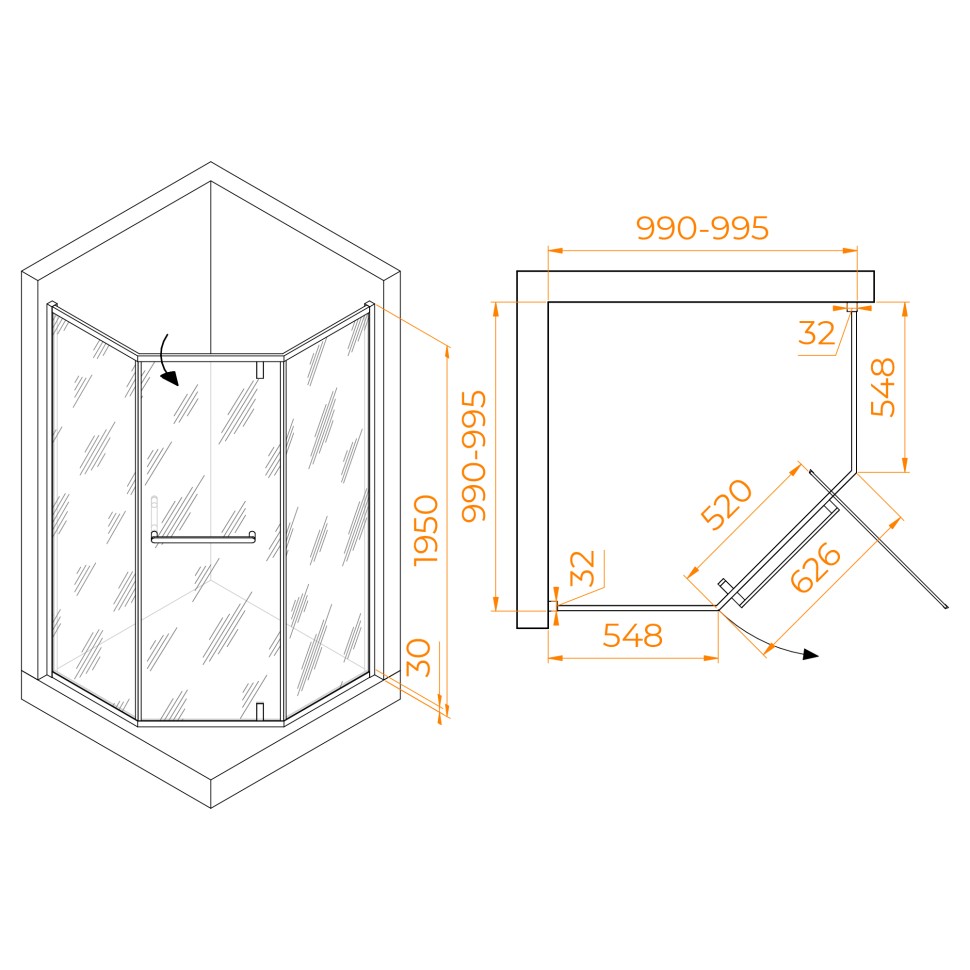 Душевой уголок RGW HO-084W (Матовое-Сатинат, 1000x1000)