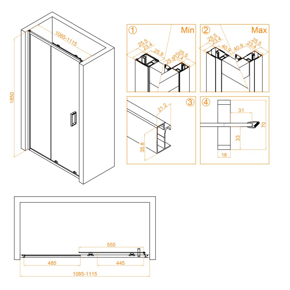 Душевая дверь RGW CL-14 (Прозрачное, 1100)
