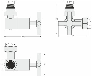 Вентиль 3D левый крест (G 1/2" НР х G 3/4" НГ)