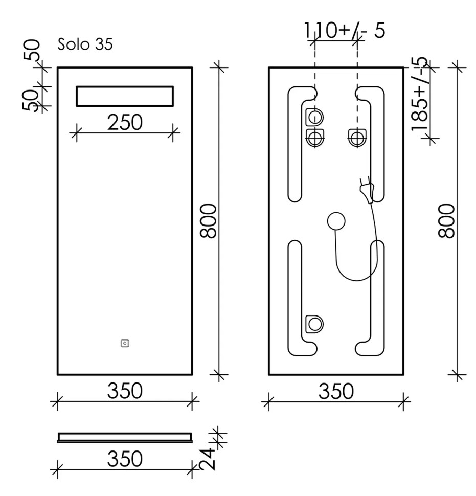 Зеркало для ванной комнаты SANCOS Solo 350х800 с подсветкой, арт. SL35