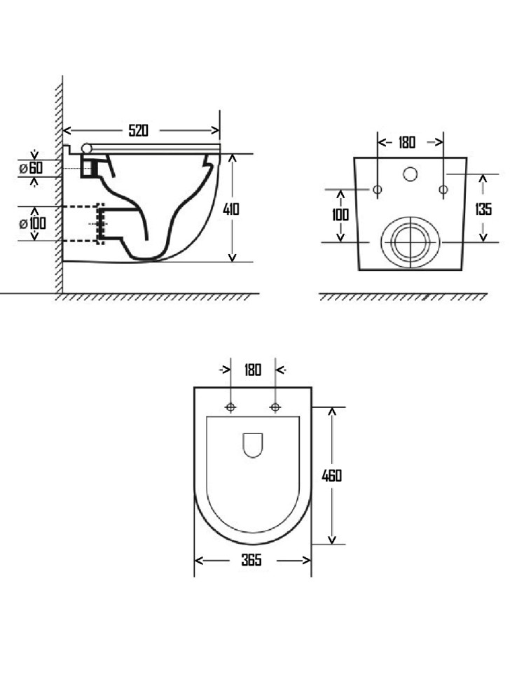 AQM2006 Унитаз подвесной с сиденьем SoftClose, технология смыва Rimless, скрытый крепеж. 520х360х410