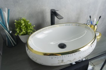 Раковина Gid Nc472 52222 накладная белая / золото 60x41x15