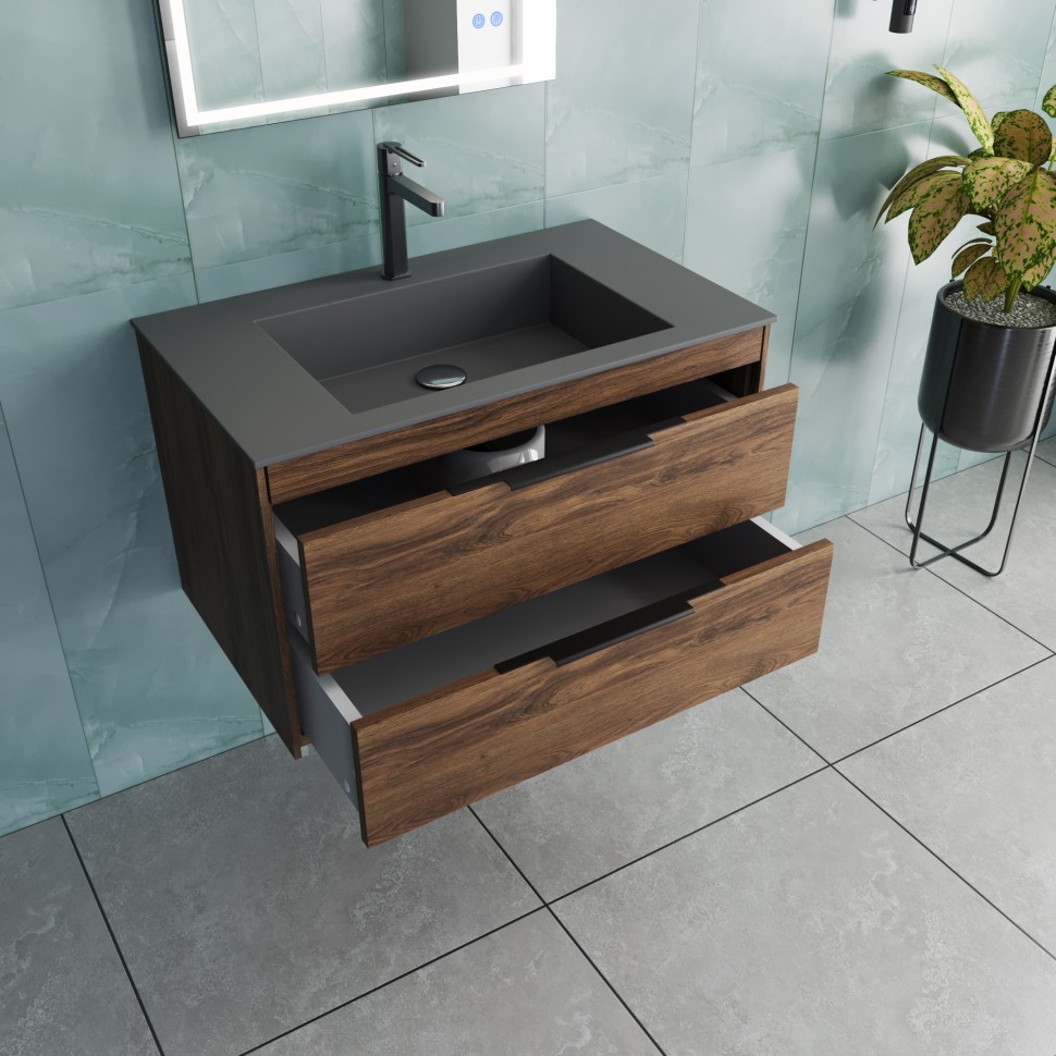 База под раковину Vincea  Chiara 2D 800 подвесная, 2 выкатных ящика soft-close, С.Oak