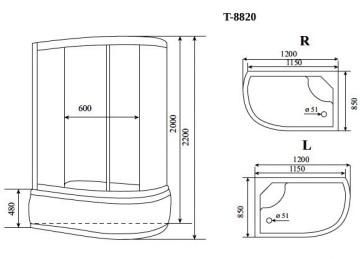 Timo Comfort T-8820L Fabric Glass душевая кабина 120*85*220+турецкая баня хамам