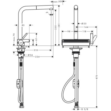 Смеситель для кухни Hansgrohe Aquno Select M81 250, 73836000 с выдвижным душем, хром