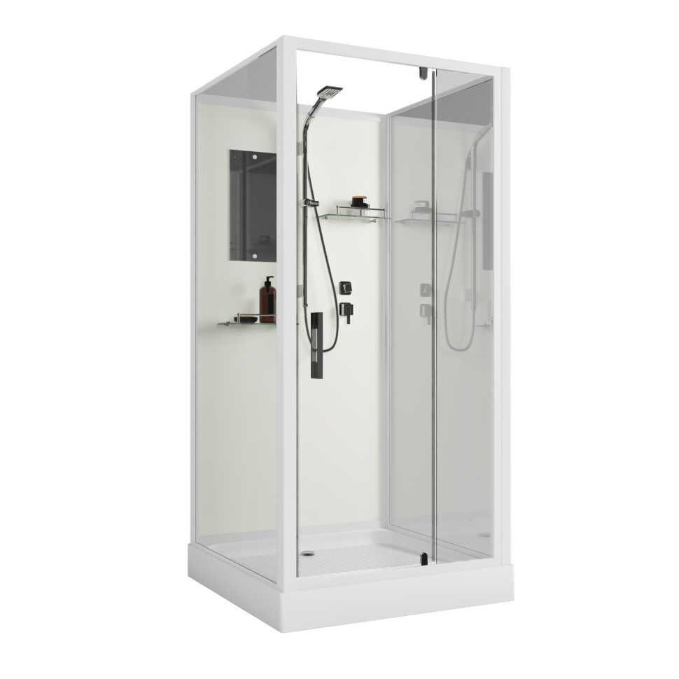 Душевая кабина Niagara Standart ST100/15Q/BK (100х100х200) квадрат,поддон 15см,распашная,проф.белый,без крыши,3 места
